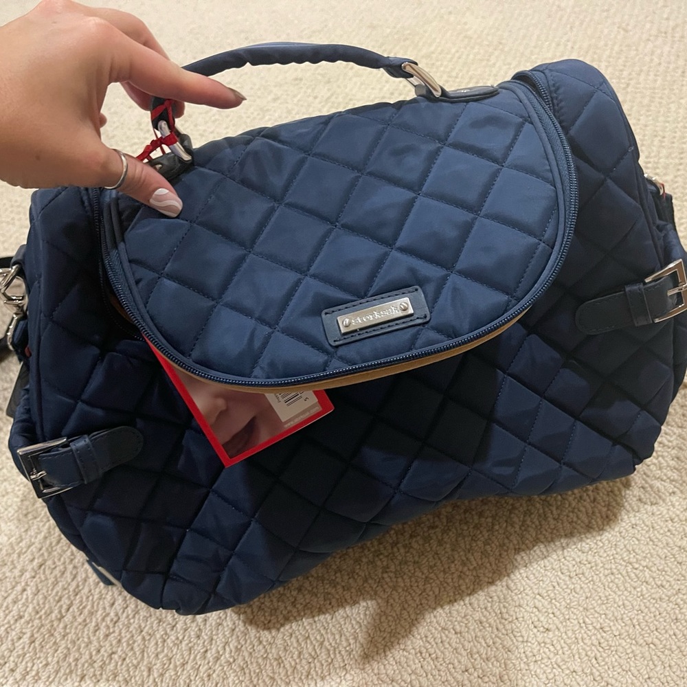 Nwt NAVY storksak Poppy Quilted Diaper bag